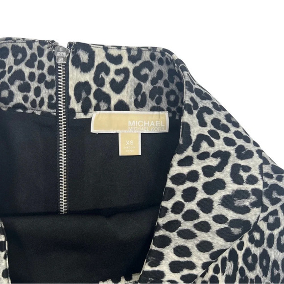 {Michael Kors} White Black Leopard Print Back Zipper Stretch Skirt - Picture 4 of 5